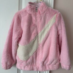 Nike Pink and White Fuzzy Kids Puffer Jacket